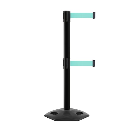 Montour Line Stanchion Belt Barrier Rubber Base Black Post 9ft.Lt Grn Belt P400RB-BK-LGN-90